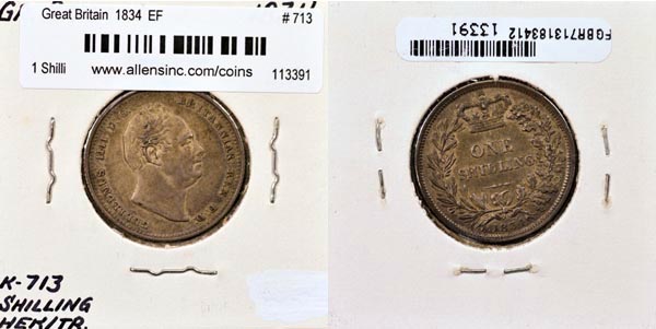 Great Britain, 1834 1 Shilling, Cat# 713 MAIN