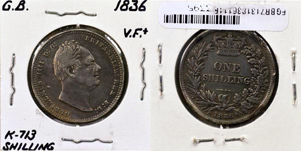 Great Britain, 1836 1 Shilling, Cat# 713 MAIN