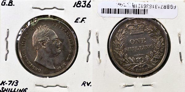 Great Britain, 1836 1 Shilling, Cat# 713 MAIN
