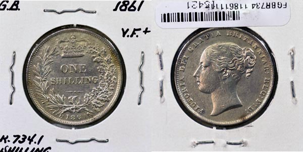 Great Britain, 1861 1 Shilling, Cat# 734.1 MAIN