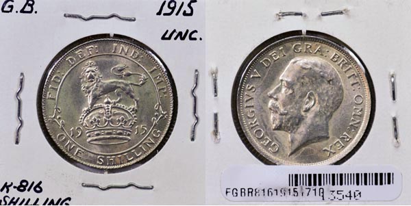 Great Britain, 1915 1 Shilling, Cat# 816 MAIN
