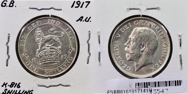 Great Britain, 1917 1 Shilling, Cat# 816 MAIN