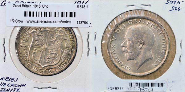 Great Britain, 1916 1/2 Crown, Cat# 818.1 MAIN