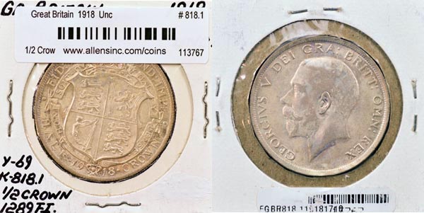 Great Britain, 1918 1/2 Crown, Cat# 818.1 MAIN