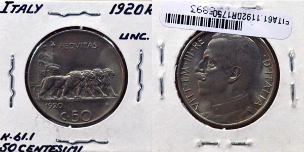 Italy, 1920 R 50 Centesimi, Cat# 61.1 MAIN