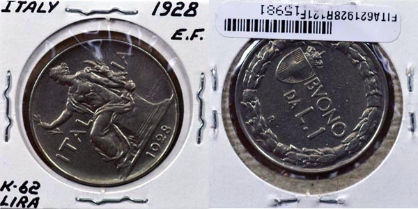 Italy, 1928 R 1 Lira, Cat# 62 MAIN