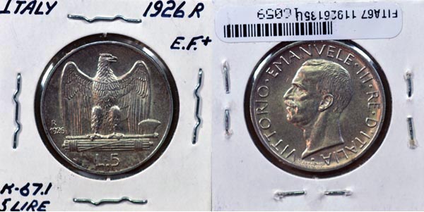 Italy, 1926 R 5 Lire, Cat# 67.1 MAIN