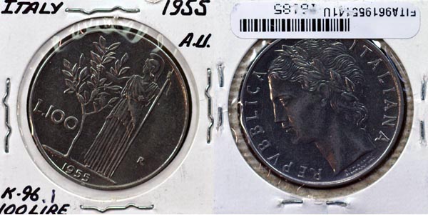 Italy, 1955 R 100 Lire, Cat# 96.1 MAIN