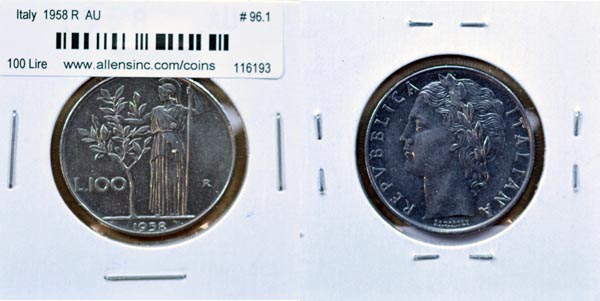 Italy, 1958 R 100 Lire, Cat# 96.1 MAIN