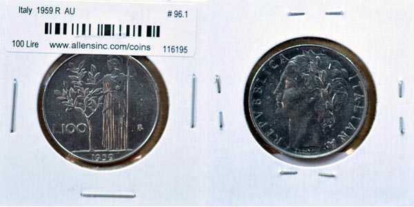 Italy, 1959 R 100 Lire, Cat# 96.1 MAIN