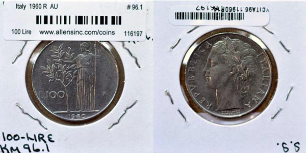 Italy, 1960 R 100 Lire, Cat# 96.1 MAIN