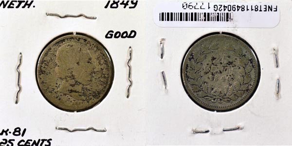 Netherlands, 1849 25 Cents, Cat# 81 MAIN