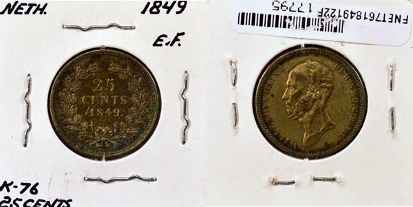 Netherlands, 1849 25 Cents, Cat# 76 MAIN
