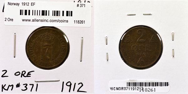 Norway, 1912 2 Ore, Cat# 371 MAIN