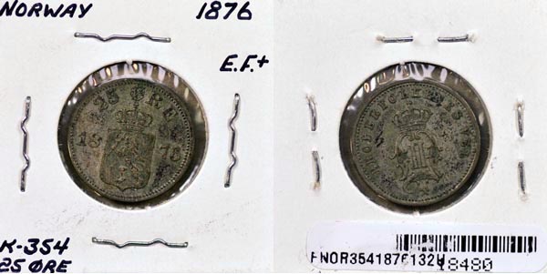 Norway, 1876 25 Ore, Cat# 354 MAIN