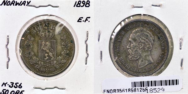 Norway, 1898 50 Ore, Cat# 356 MAIN