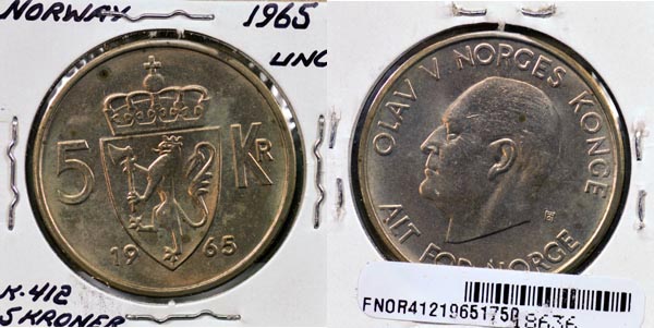 Norway, 1965 5 Kroner, Cat# 412 MAIN