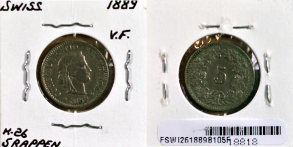Switzerland, 1889 B 5 Rappen, Cat# 26 MAIN