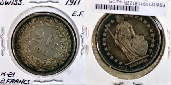Switzerland, 1911 B 2 Francs, Cat# 21 MAIN