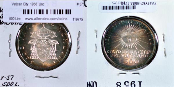 Vatican City, 1958 500 Lire, Cat# 57 MAIN