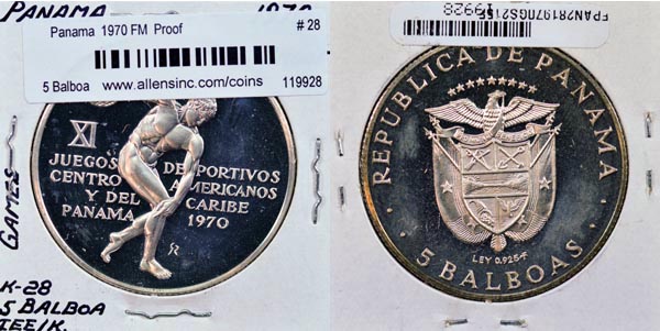 Panama, 1970 FM imc 5 Balboas, Cat# 28 MAIN