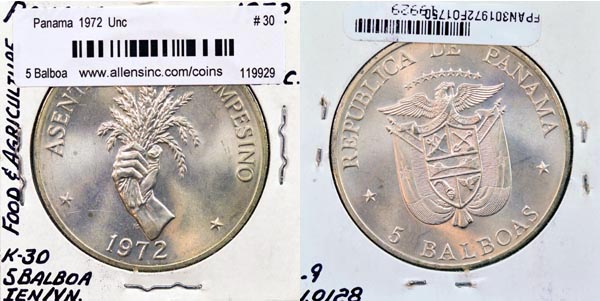 Panama, 1972 5 Balboas, Cat# 30 MAIN