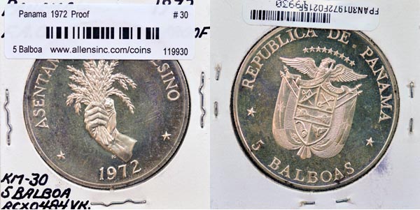 Panama, 1972 5 Balboas, Cat# 30 MAIN