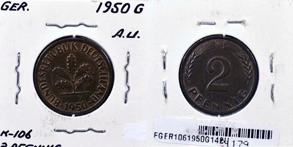 Germany, 1950 G 2 Pfennig, Cat# 106 MAIN