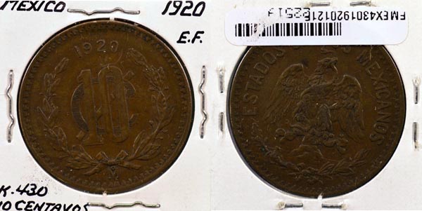 Mexico, United States, 1920 10 Centavos, Cat# 430 MAIN