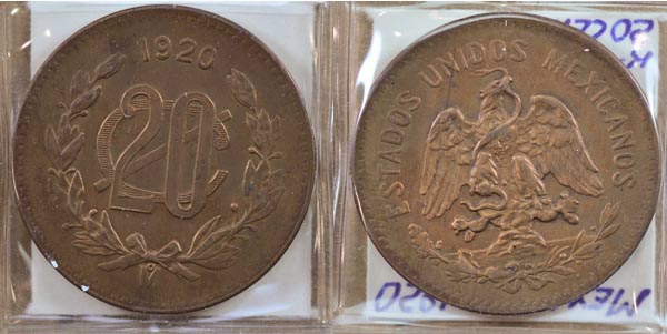 Mexico, United States, 1920 20 Centavos, Cat# 437 MAIN