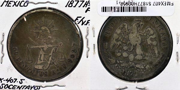 Mexico, Republic, 1877 HoF 50 Centavos, Cat# 407.5 MAIN