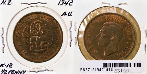 New Zealand, 1942 1/2 Penny, Cat# 12 MAIN