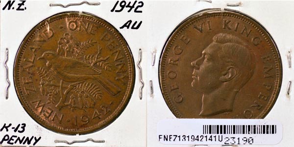New Zealand, 1942 1 Penny, Cat# 13 MAIN