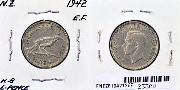 New Zealand, 1942 6 Pence, Cat# 8 MAIN
