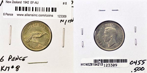 New Zealand, 1942 6 Pence, Cat# 8 MAIN