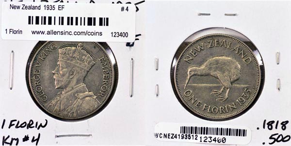New Zealand, 1935 1 Florin, Cat# 4 MAIN
