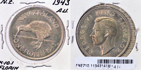 New Zealand, 1943 1 Florin, Cat# 10.1 MAIN