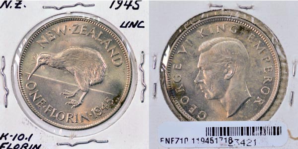 New Zealand, 1945 1 Florin, Cat# 10.1 MAIN
