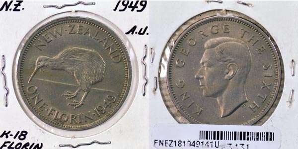 New Zealand, 1949 1 Florin, Cat# 18 MAIN