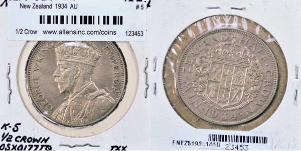 New Zealand, 1934 1/2 Crown, Cat# 5 MAIN