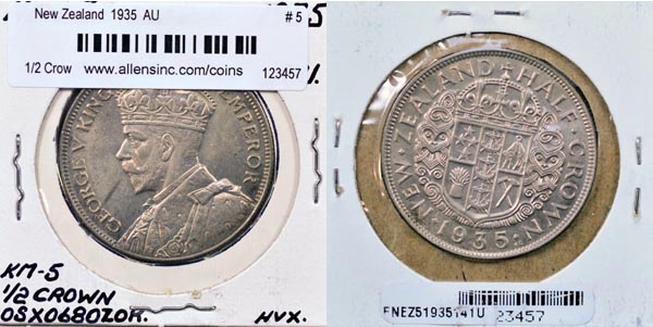 New Zealand, 1935 1/2 Crown, Cat# 5 MAIN