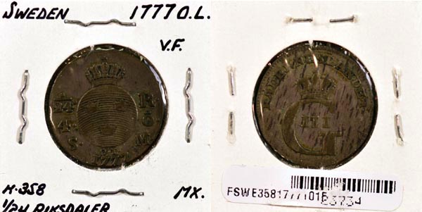 Sweden, 1777 1/24 Riksdaler, Cat# 358 MAIN