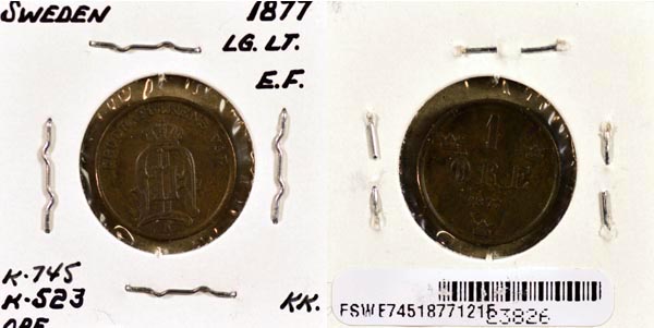 Sweden, 1877 1 Ore, Cat# 745 MAIN