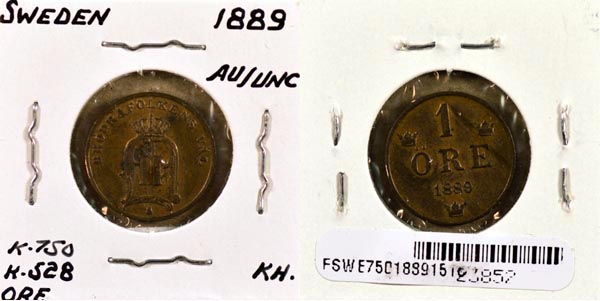 Sweden, 1889 1 Ore, Cat# 750 MAIN