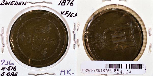 Sweden, 1876 5 Ore, Cat# 736 MAIN