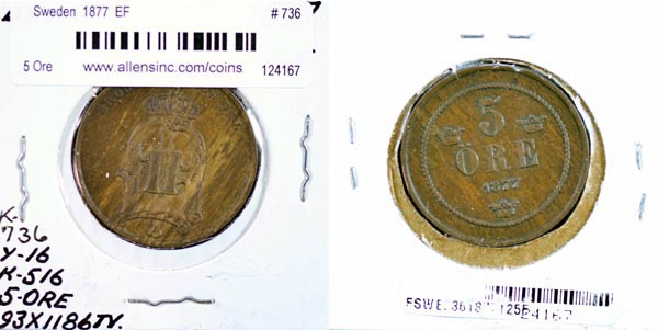 Sweden, 1877 5 Ore, Cat# 736 MAIN