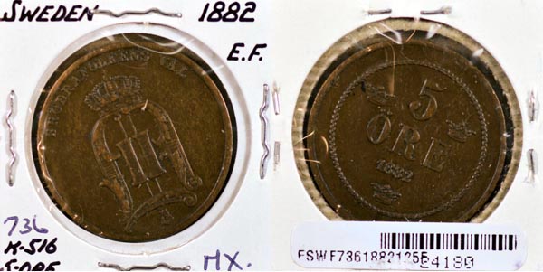 Sweden, 1882 5 Ore, Cat# 736 MAIN