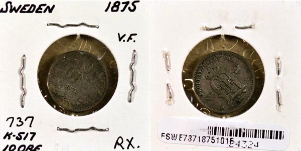 Sweden, 1875 ST 10 Ore, Cat# 737 MAIN