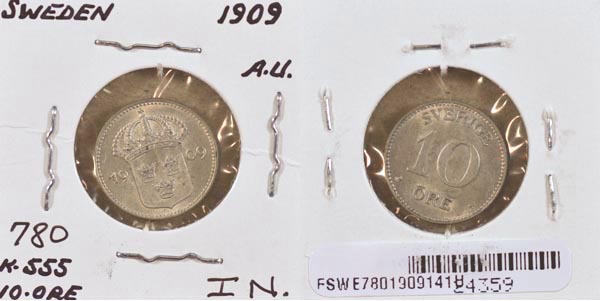 Sweden, 1909 W 10 Ore, Cat# 780 MAIN