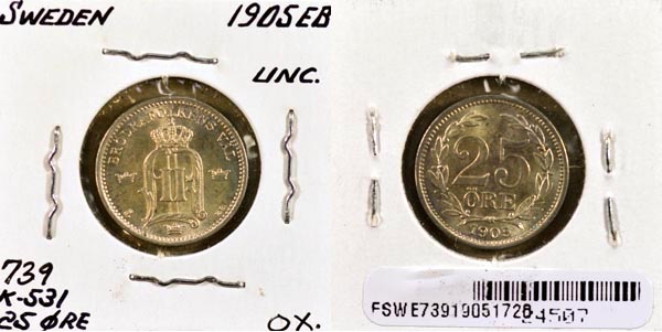 Sweden, 1905 EB 25 Ore, Cat# 739 MAIN